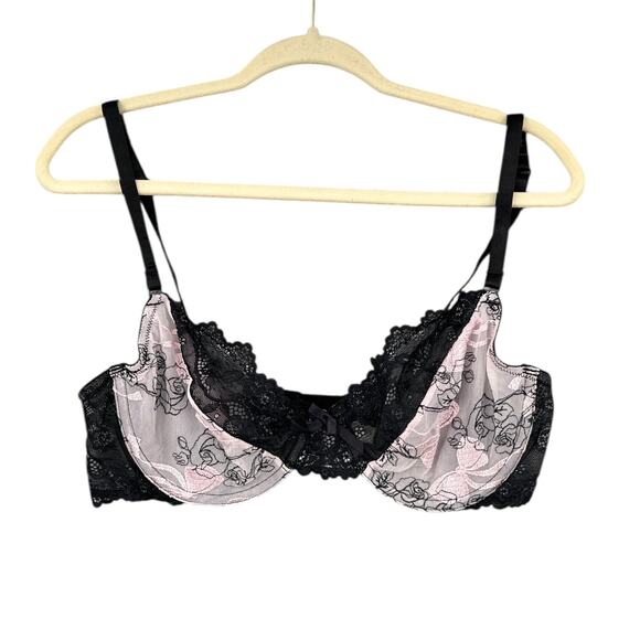Cassandra Lace Floral Embroidery Underwire Adjustable Bow Lingerie Bra 38C - Picture 1 of 6